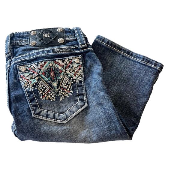 VTG Miss Me Bermuda JEAN SHORTS Girls Sz 12 Rhinestone Southwestern Embroidery - Picture 1 of 9